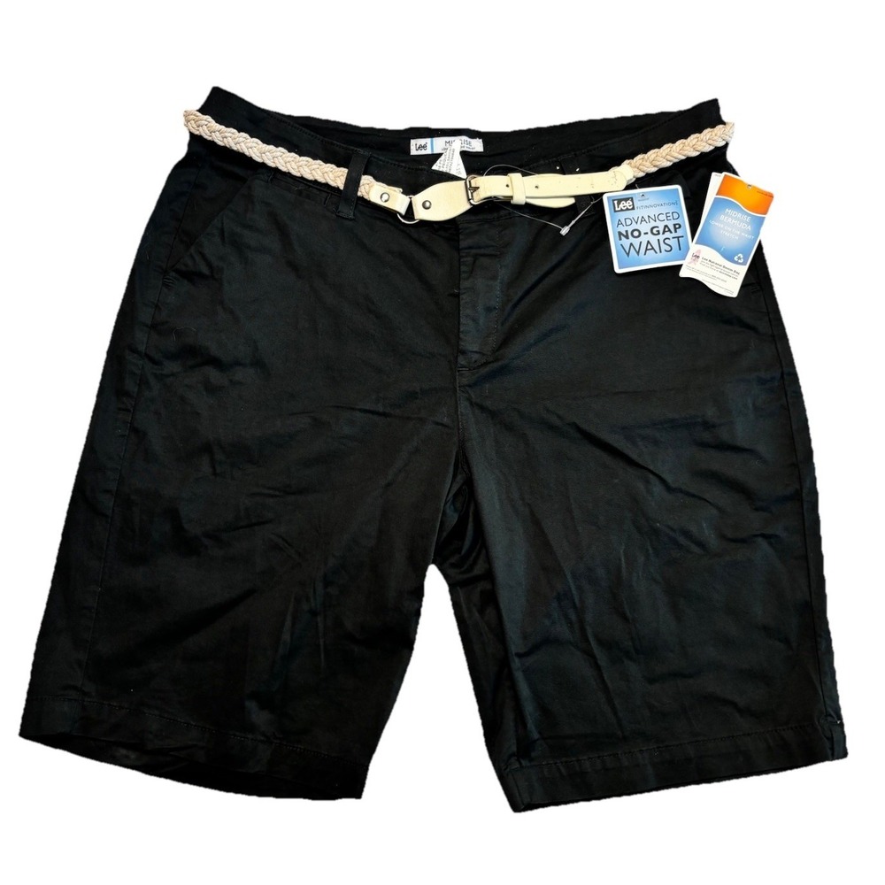Lee No Gap Waist Bermuda Shorts Womens 16 Black Mid Rise Stretch NWT